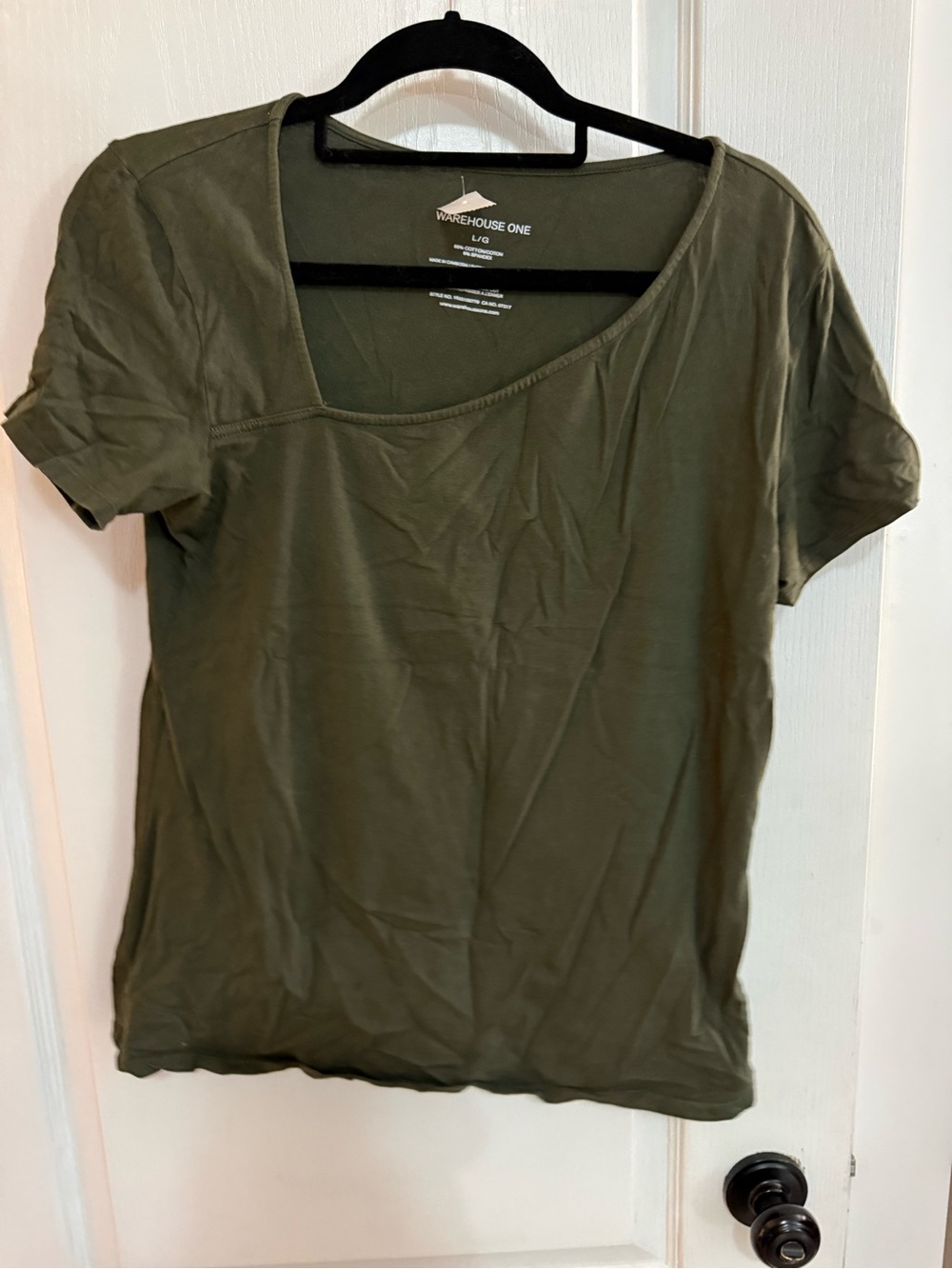 Warehouse One Olive Green Scoop Neck Women's Tee